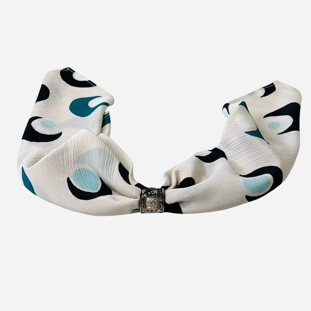 NWT SILKLETTE Half Moon Pattern 100% Fine Silk Kerchief Scarf Black+Blue